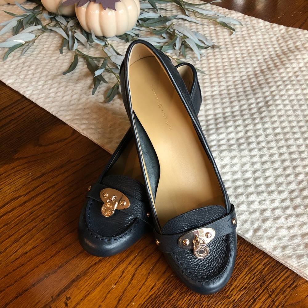 Tommy Hilfiger Leather Loafer Wedge- Navy Blue